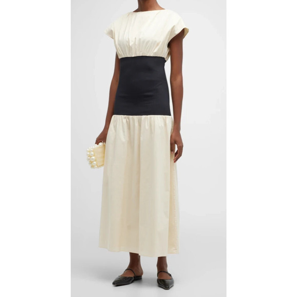 $560 Anna Quan Women's Beige Black Ambrose Drop-Waist Midi Dress Size UA 10 - Picture 1 of 15